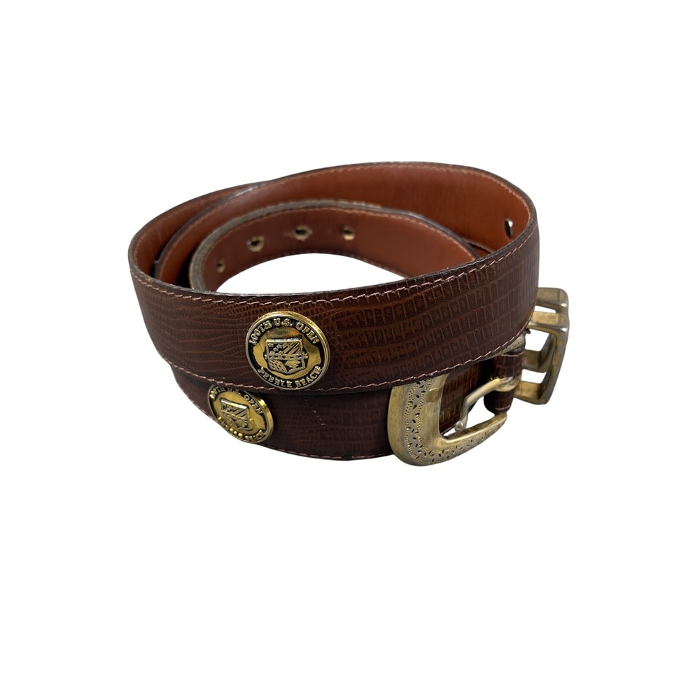 Vintage 100th U.S. Open Pebble Beach Lizard Embossed Leather Belt Mens 38 Brown - Picture 1 of 6